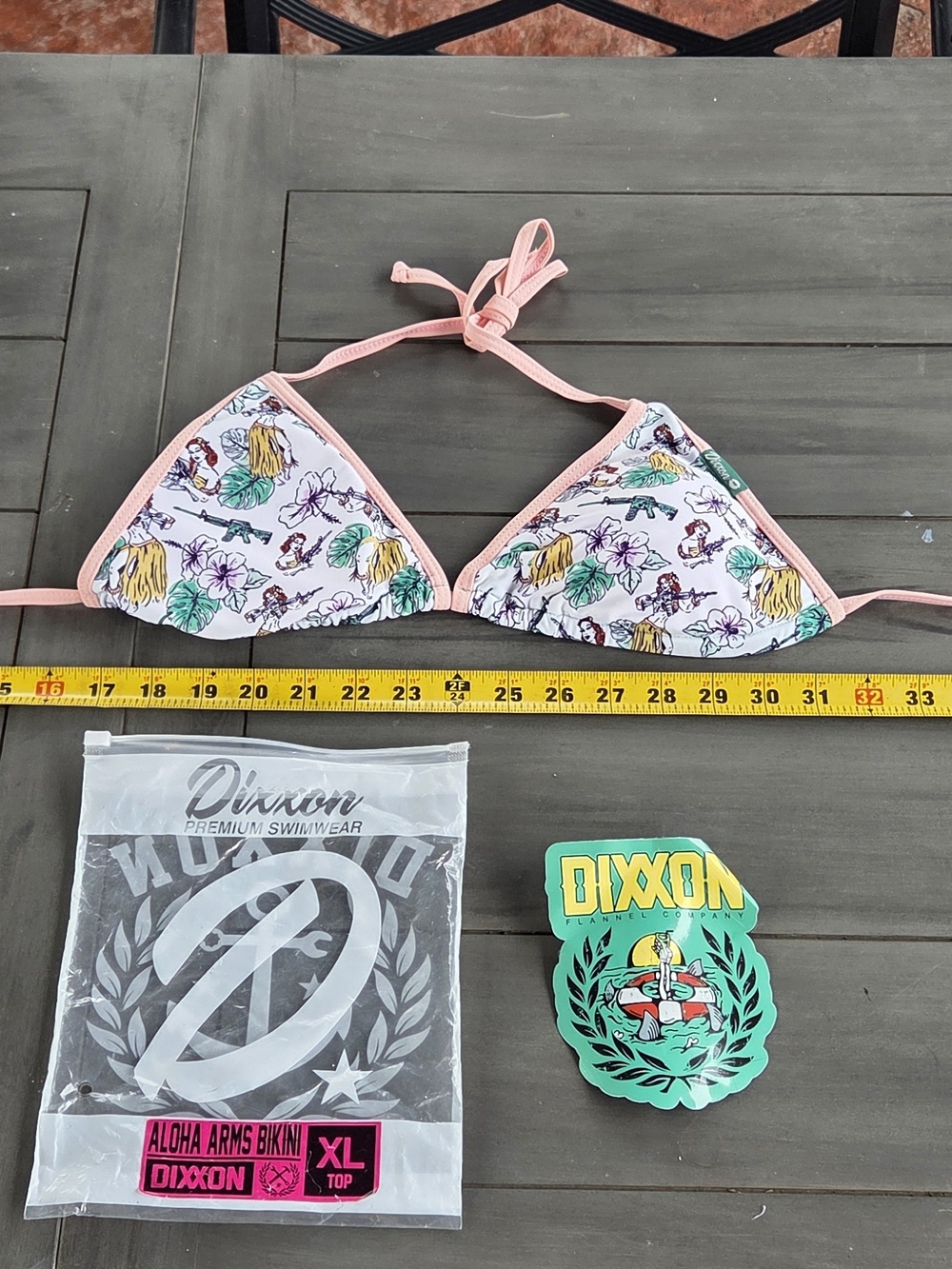 Dixxon Aloha Arms Pink Trim Triangle Bikini Top